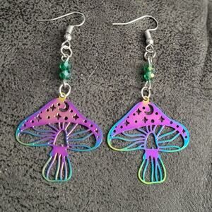Rainbow mushroom shaped hook earrings
